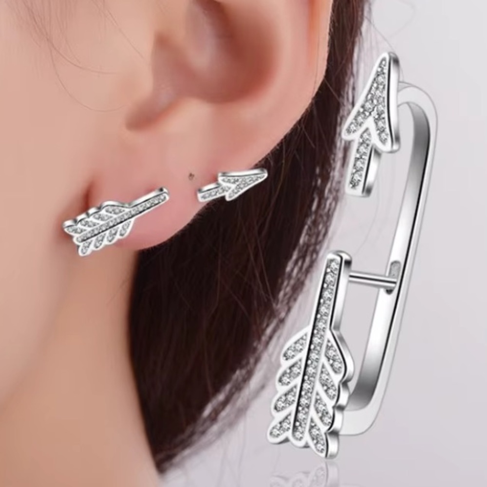 Silver Arrow Rhinestone Earring - Picture 2 of 3